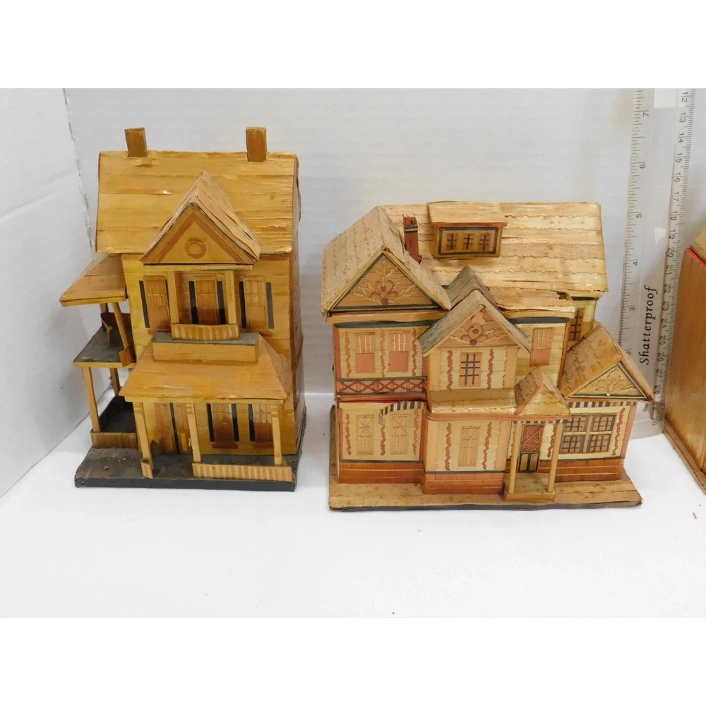 Lot of 11 Vintage Rare Bamboo Wheat Stalk Houses Trinket Box